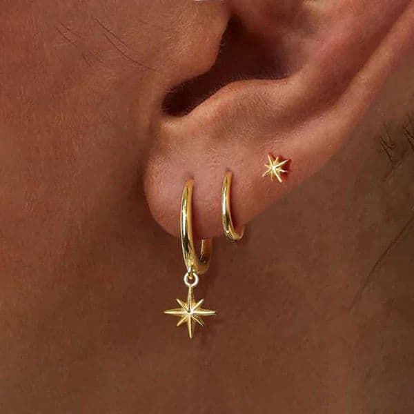 3 Piece Fashion Stainless Steel Round Star Drop Earrings Set for Women 18K Gold Plated Dangle Earring Punk Unisex Rock Jewelry Y250804