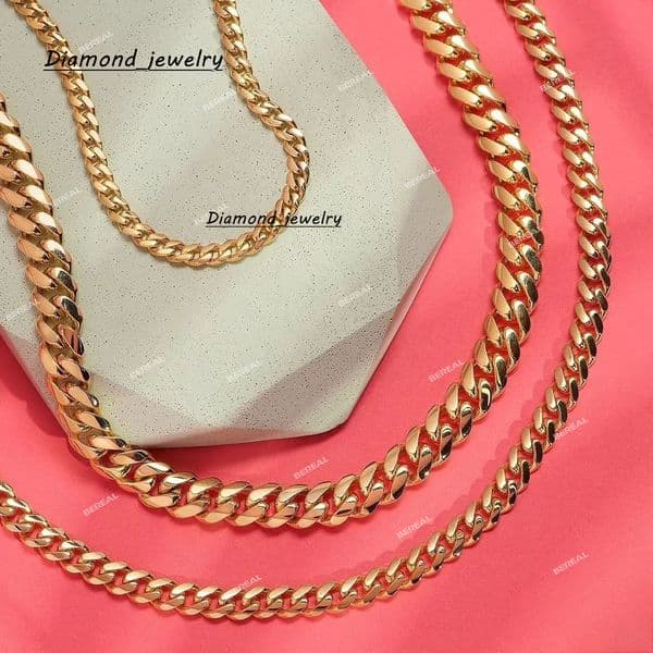 Luxurious 10K Solid Gold Miami Cuban Chain Necklace Hip Hop Trend Iced Out Moissanite Diamonds Charm