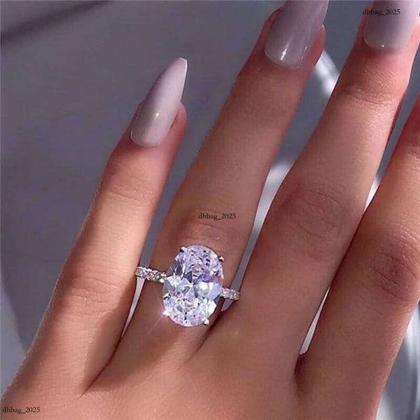 Exquisite Shiny Princess Ring Sterling Sier Natural Gem Cutting Goose Egg White Sapphire Dia Wedding Jewelry Gift Size 5-11
