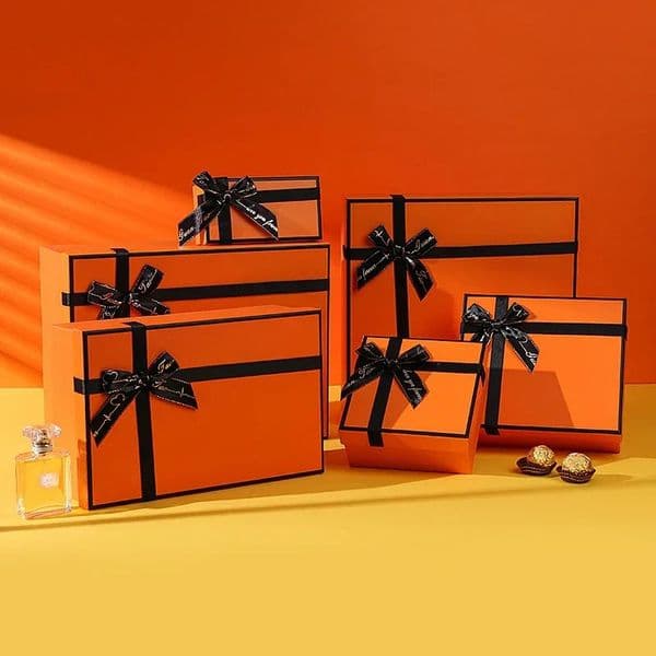 High End Orange with Bow Grass Card Cardboard Box Wedding Party Gift Chocolate Candy Packaging Multi Size Boxes Bag 250805