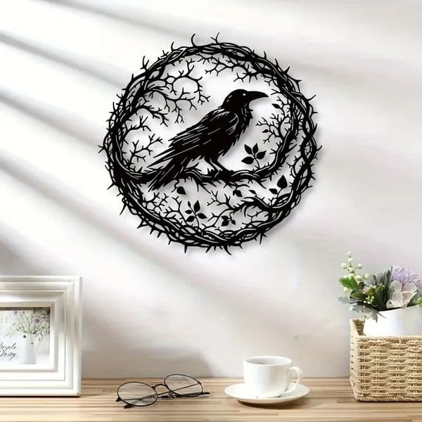 Gothic Artwork Metal Raven Wall Art Birds On Branch Decor Crow SignIron decoration 250806BJ