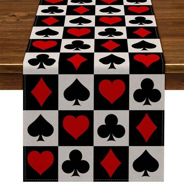 Casino Table Runner Checkered Rhombus Playing Card Las Vegas Party Tablecloth Night Birthday Decors 250806