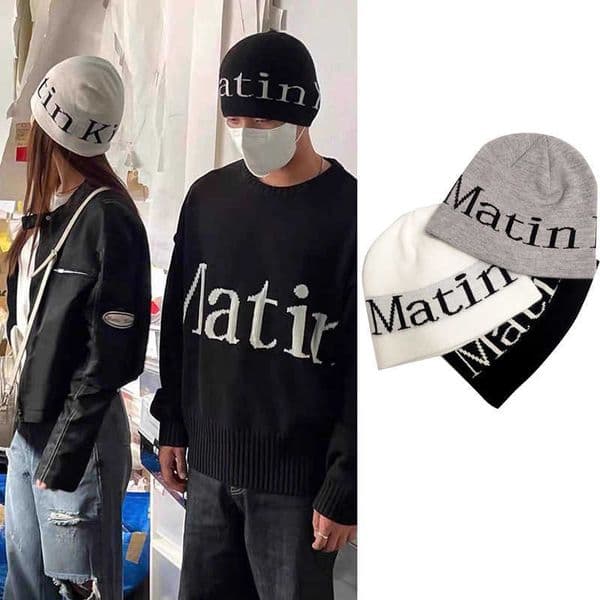 Matin Kim Korea Autumn Winter New Street Style Knitted Wool Hat Letter L250806 S251107