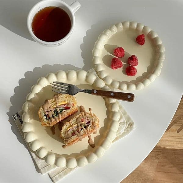 Ins Style Beaded Dessert Plate French Western Food Ceramic Breakfast Ornaments Poses Dishes 250806