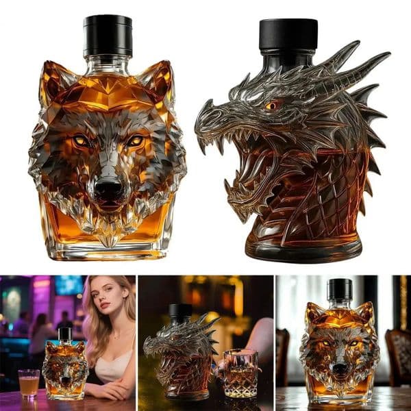 300ml Whiskey Bottle Decanter Wolf Head Shape High Borosilicate Glass Wine Leakproof Seal 250806