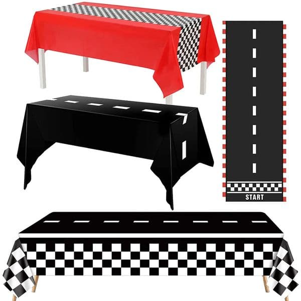 Checkered Race Car Party Black White Checkered Flag Tablecloth Road Tablecloth Racetrack TableCover Racing Birthday Party Decor 250805BJ