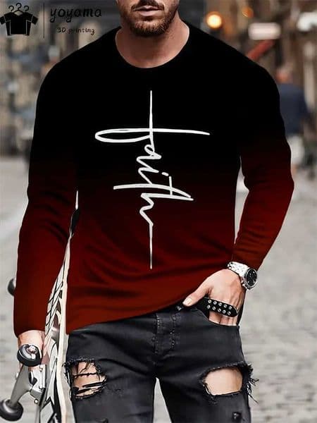 Simple Alphabet Print Mens Clothing Round Neck Mens Long Sleeve T-shirts for Men Harajuku T-shirt Men Gradient Mens Clothing W250806