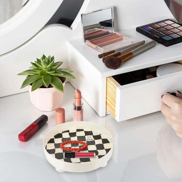 Black and White Chessboard Storage Tray Bathroom Organizer Beauty Drawer Organiser Makeup for Large Desk Decoration 250806