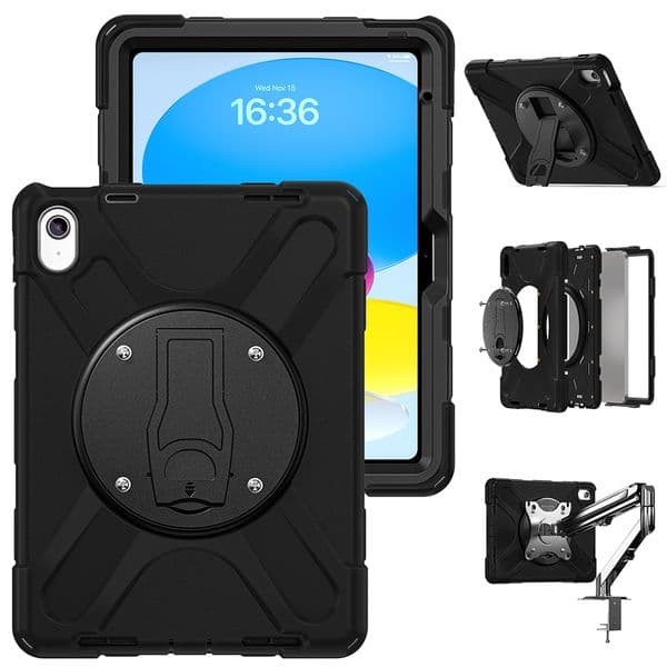Case for iPad (A16) 11th/10th Generation 11''/10.9'' 2025/2022 - Heavy Duty Shockproof Cover, 360° Rotating Disk Kickstand Live Broadcast, Screen Protector, Shoulder Strap