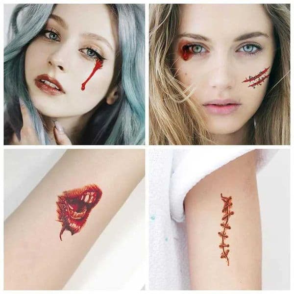Halloween Lifelike Fake Bloody Wound Tattoo Sticker Scary Makeup Temporary Makeup Stickers Horror Party Decoration 30pcs/Set X250805
