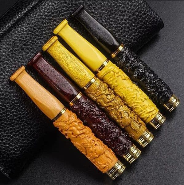 Glass Water Pipe Huangyang wood carved filter tip washable sandalwood pipe gift
