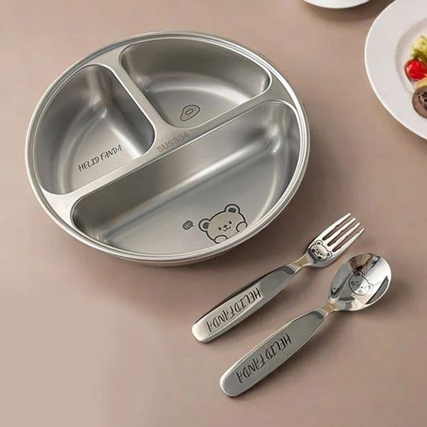 WORTHBUY Round 304 Stainless Steel Dinner Plate 3 Compartments Food Tray Kitchen Container Cute Divided Dining 250806