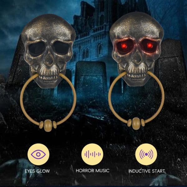 Halloween Horror Doorbell Ghost Skull Trick Toy Ghost House Party Supplies Luminous Skull Head Knocker Skeleton Head Door Bell 250805