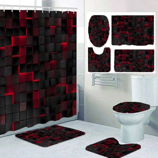14 brick wall shower Curtains Toilet Seat Decoration Shower Curtain with Carpet and Lid 12 708x708 inch Hooks 250806