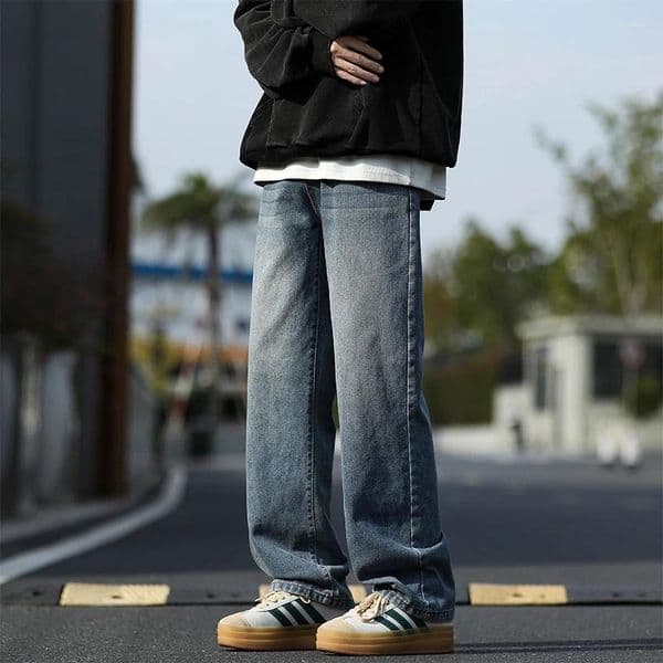 Men's Jeans 2025 Spring/Summer Vintage Washed Loose Cowboy Pants Street Wear Wide Leg Fashionable Outdated Stra