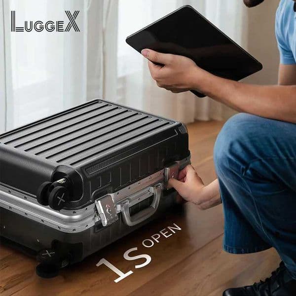 20-Inch LUGGEX Luggage with Spinner Wheels - Polycarbonate Aluminum Hard Shell Suitcase Zipperless Carry-On Black W250805