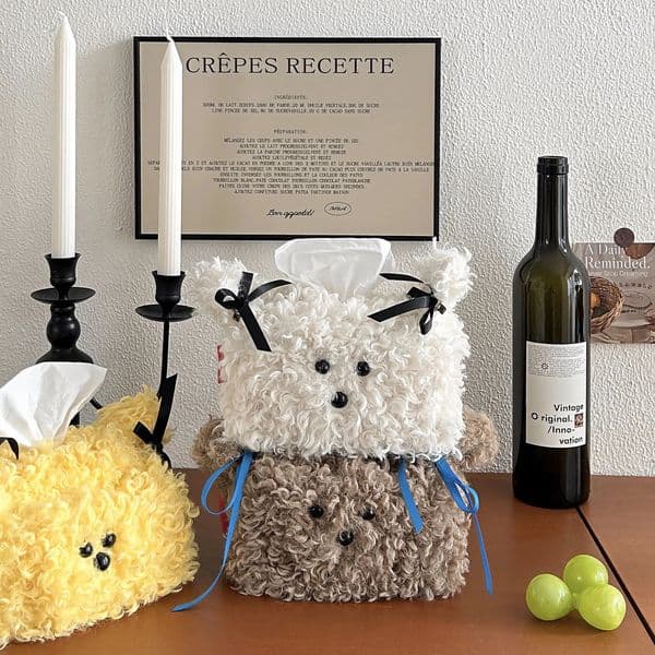 Nordic Style Plush Cartoon Dog Shape Napkin Boxes Solid Color Issue Bag Thread Holder Tissue Storage Napkins 250716