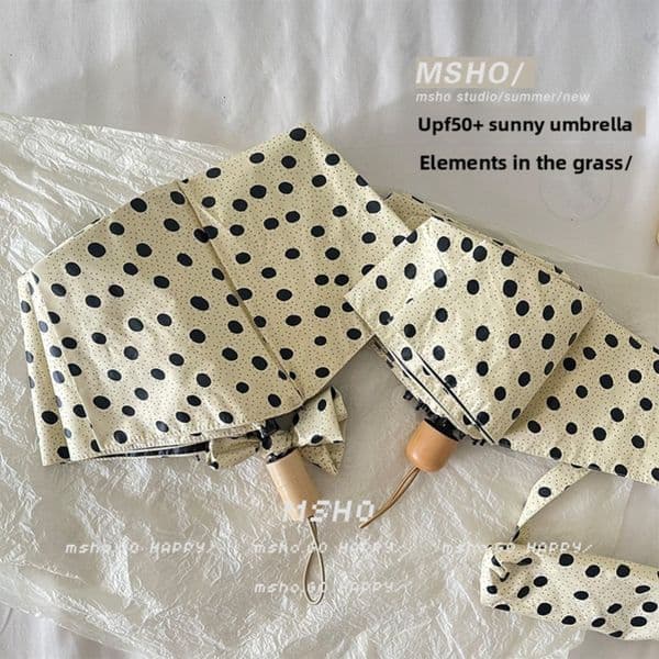 msho Yayoi Kusama ~ Polka Dot Series Automatic Dual-use Folding Sunshade Black Vinyl Umbrella for Women