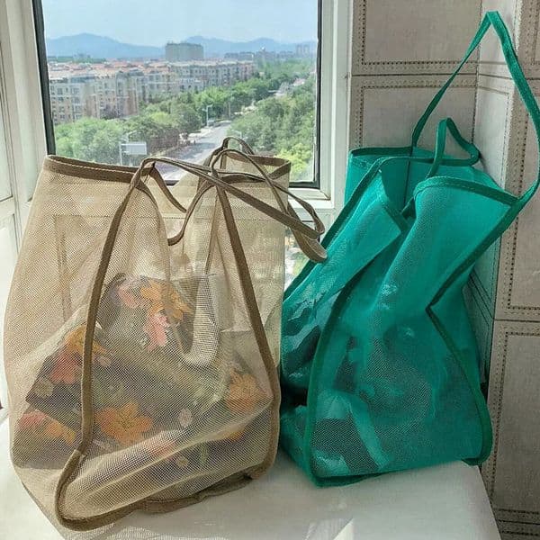 Large Capacity Beach Bag Lightweight Mesh Tote Bag Fashionable and Versatile Shopping Bag 250804
