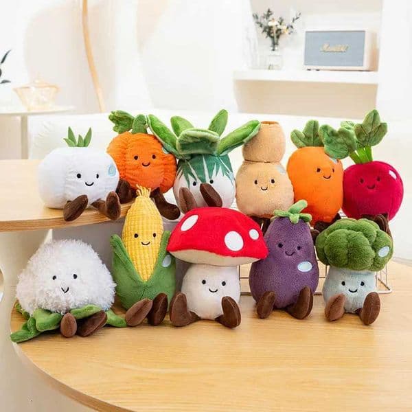 1Pc 20cm Kaii Vegetables Plush Toy Lovely Mushrooms Carrot Corn Pumpkin Broccoli Stuffed Soft Plant Doll Birthday Decoration XJ250807