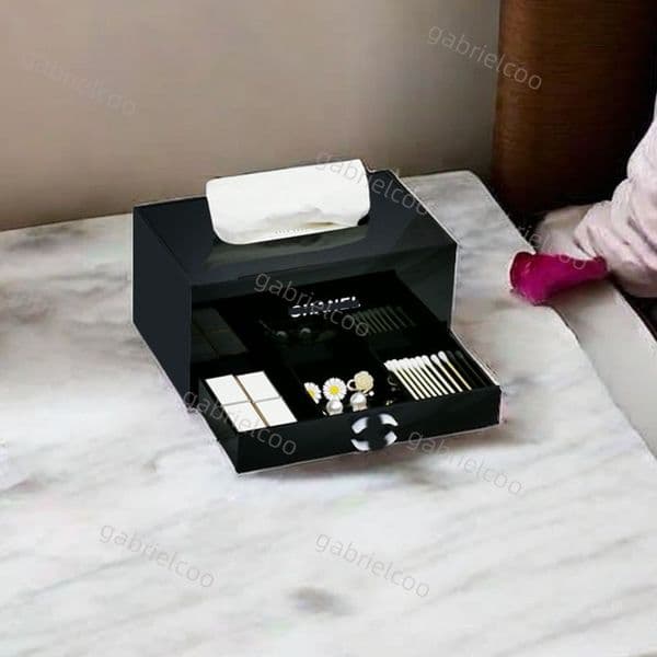 Modern Nordic Acrylic Tissue Box with Drawer Multi-Purpose Desktop Organizer for Tissues, Cosmetics & Small Items