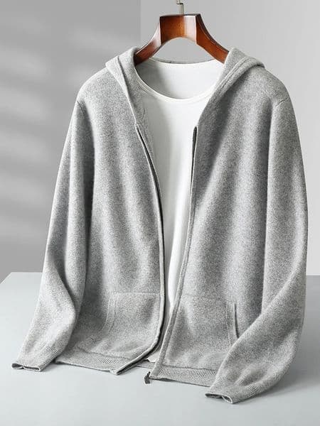 Men Cashmere Sweater Long Sleeve Hooded Pullover Autumn Winter Casual Loose 100% Merino Wool Knitwear Soft Comfy Clothing Tops 250804