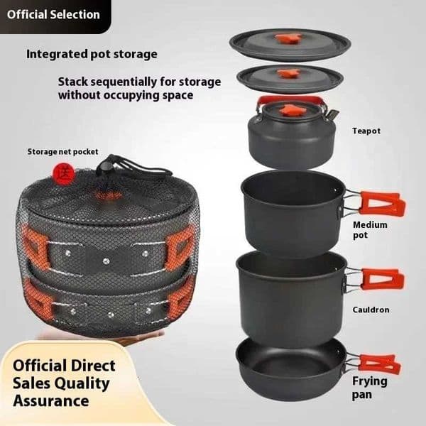 Foldable Outdoor Camping Cooking Utensils Set Pot Stove Fry Pan Saucepan Stove Storage Bag Adapter Accessories Y250807