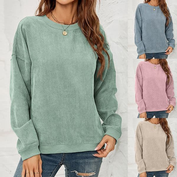 Free Shipping Designer Hoodie Amazon Women's Corduroy Sportswear Women's Casual Round Neck Pullover Long Sleeved Top 2025 Autumn/winter