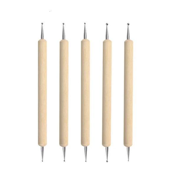 5pcs Nail Art Dotting Tools Rhinestones Picker Wood Handle Double Head for Nails Painting Manicure Accessories NAB010 250805