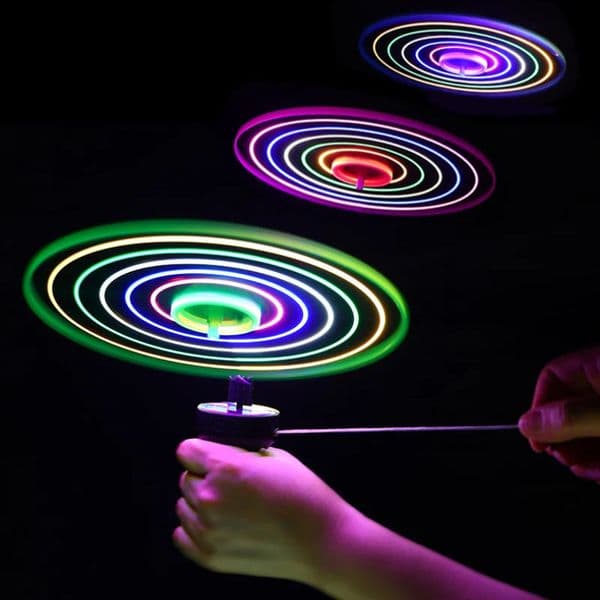 1pc Playing Plastic Pull String Spinning Line Toy Led Flashing Light Up Flying Saucer UFO LED Handle Kid Outdoor Toys 250806