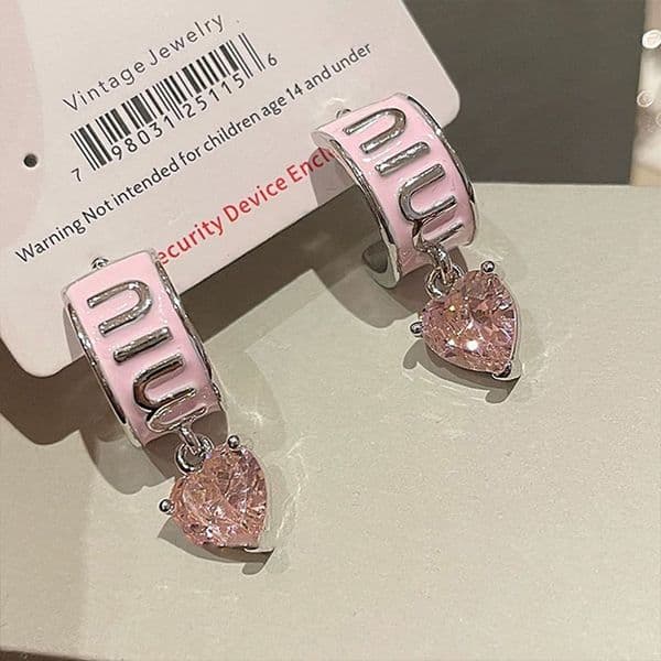 Pink enamel drip oil earrings Letter designer earrings Diamond heart earrings Women designer Jewelry Stud Fashion Classic All match silver earrings L260514