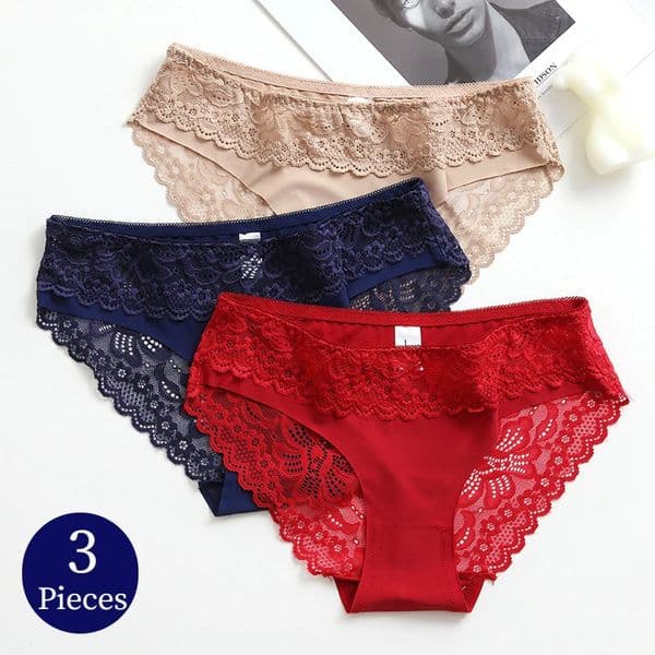 TrowBridge 3PCSSet Womens Panties Lace Silk Satin Underwear Sexy Lingerie Soft Comfortable Female Briefs Sweet Cozy Underpants 250807