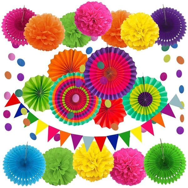 Birthday Party Decoration Pink Origami Fan Flower Black Paper Fan Wedding Decoration Mexican Party Paper Tassel Banner Hanging 250804