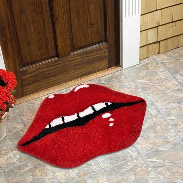 Unique Red Lips Shaped Floor Mat Soft Plush Rug For Bedroom Bathroom Or Living Room Non-Slip Backing 250807