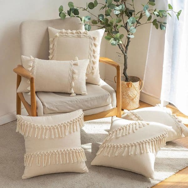 Morroco Beige Fringed Cushion Cover 30X50/45X45cm Cotton Weave Tassel Handmade Throw Pillowcase For Lliving Room Home Decoration 250807