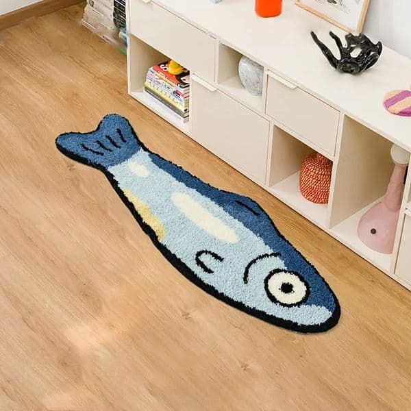 VIKAMA Cute Salted Fish Long Carpet 40x120cm Living Room Area Floor Mat Childrens Bedroom Bedside Blanket Home Decoration 250807
