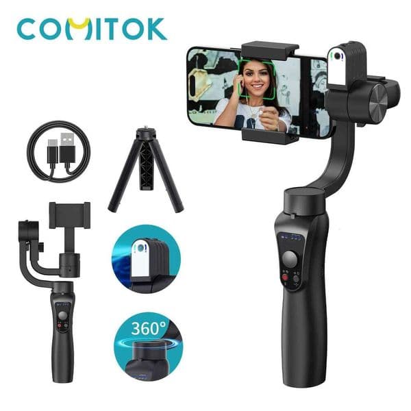 Comitok Axis Handheld Gimbal Stabilize AI Face Tracking Fill Light Anti Shake For Iphone Android Video Vlog Record Easy To Use