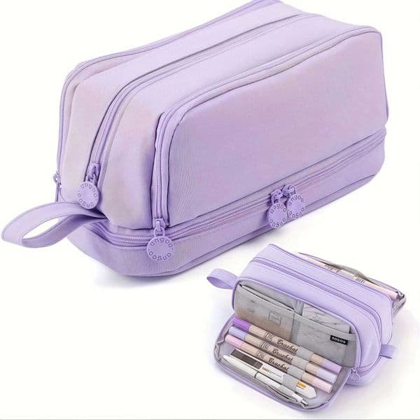 Large-capacity pencil case simple solid color stationery box double-layer multifunctional pencil case for students school supplies XJ250808