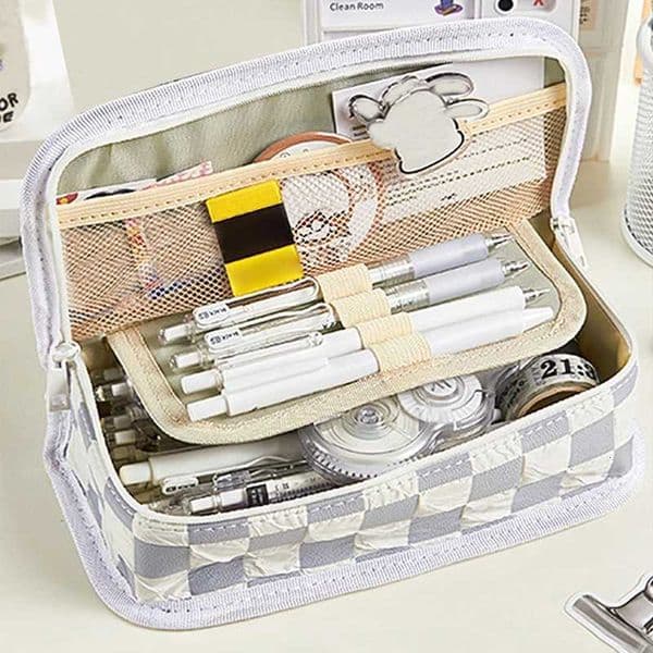 1Pc Large Capacity Small Dog Plaid Canvas Pencil Case School Pencil Case Kawaii Stationery Storage Bag Aesthetic Stationery XJ250808