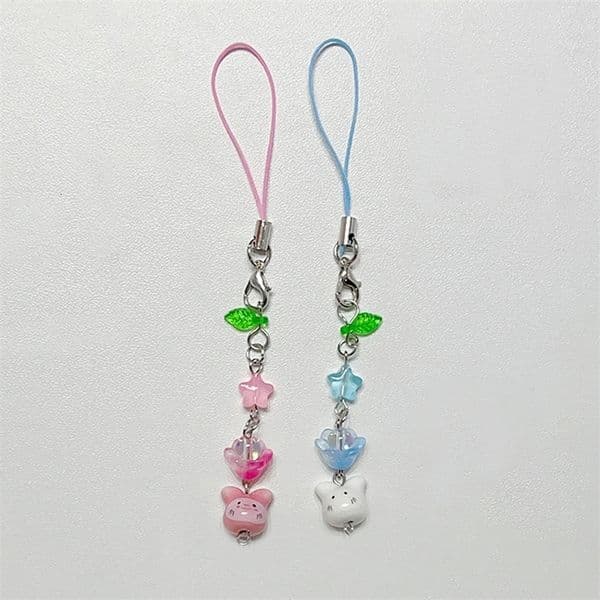 Rabbit phone charm y2k pink and blue matching keychain 1pcs 250807