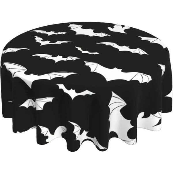 Halloween Tablecloth Round 60 Inch Black Bats Halloween Goth Table Cloth Cover Wipeable Fabric Tablecloth for Party Decorations 250805BJ