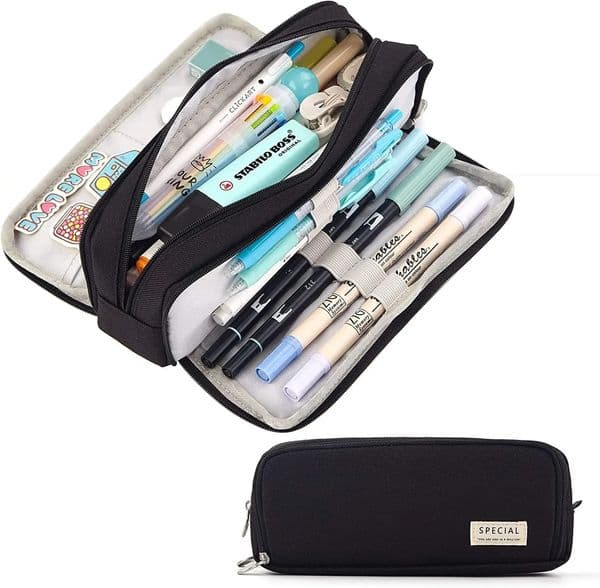 Kawaii Pencil Case Large Space Storage 3 Compartment Pouch Double Side Opened Student Stationery Desk Organizer School Supplies 250806