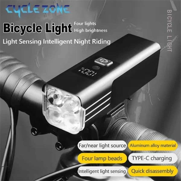 4 LED P50 Bicycle Headlights High Light Aluminum Headlamp Light Sensing 5 Modes Type-C Rechargeable Mountain Bike Accessories Z250809