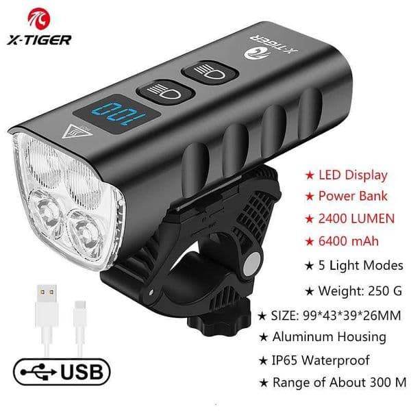 Waterproof MTB Bike Light Aluminum Alloy Road Cycling USB Rechargeable Headlight 2400 Lumens Bicycle Light Accessories Z250809