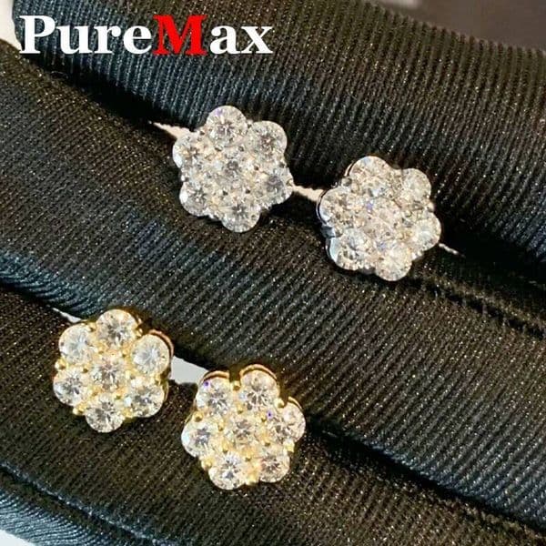 Luxury Gold Flower Full 2.5/3/5mm D Color Moissanite Stud Earrings for Women Silver 925 Engagement GRA Certified Earring Gift