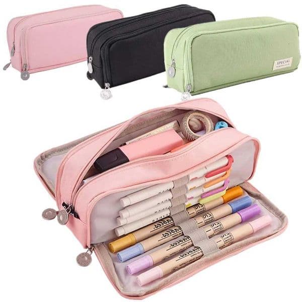 Large Capacity Pencil Case with 3 Compartments Functional Pen Bag for Girls and Boys School Student Office Stationery Organizer W250809