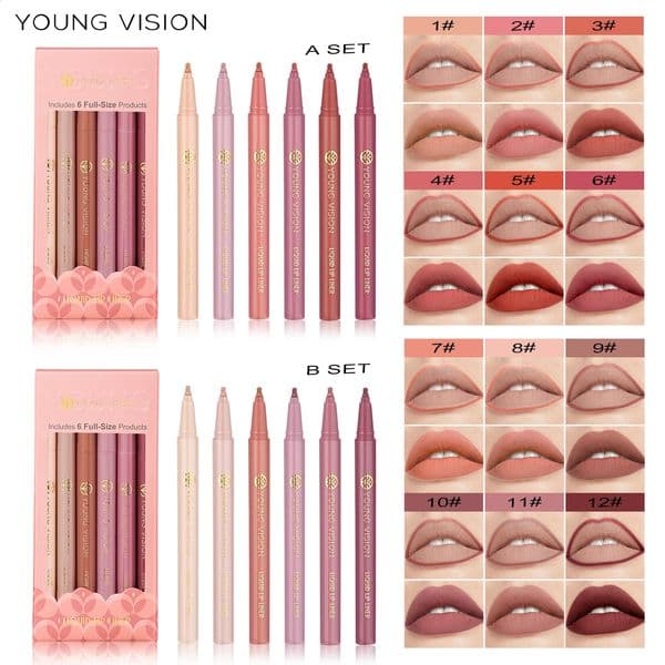 YOUNG VISION matte 6-color liquid lipliner set sponge gourd head fog face nude lipstick pen 250807BJ