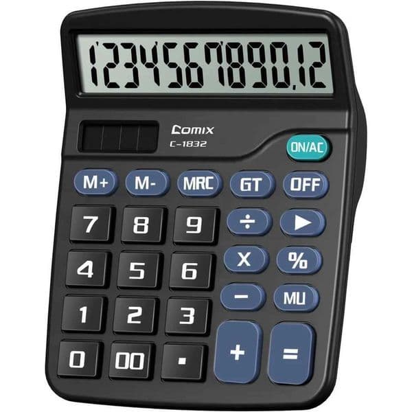 12-Digit Desktop Calculator with Large LCD Display and Big Buttons 12-Digit Basic Calculator Solar Battery Dual Powered for Office W250809