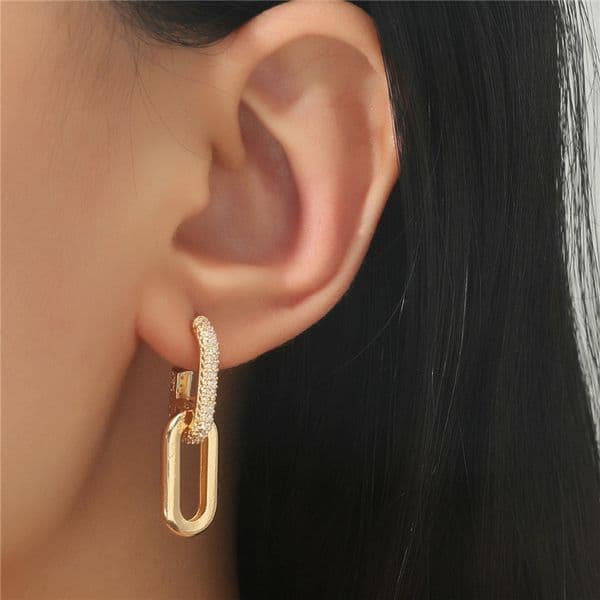 Original Minimalist Fashion Personality Copper Micro-inlaid Two-section Double-claspearrings Free Shipping Designer Luxury Jewelry Women's Accessories