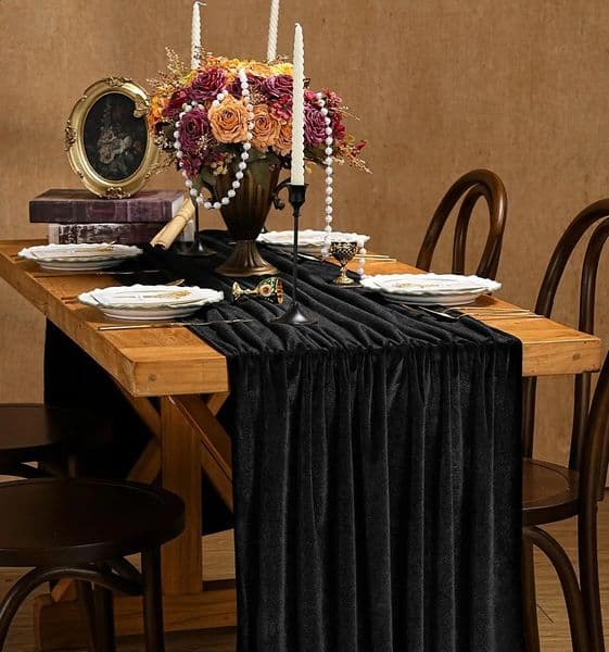 1pc Black Velvet Table Runner 29 x 120 Inches Halloween Soft Velvet Fabric Christmas Wedding Runner for HomeDecoration 250805